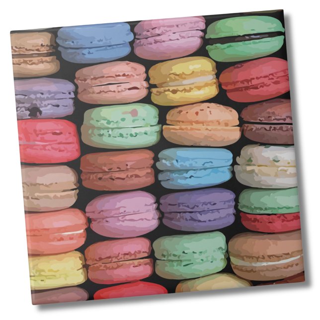 Colourful Cute Cookie French Macaron Ceramic Tile (Watercolor Colorful French Macaron Cookies Pattern Ceramic Tile)