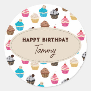 Colourful Cute Cupcakes Pattern Birthday Party Classic Round Sticker