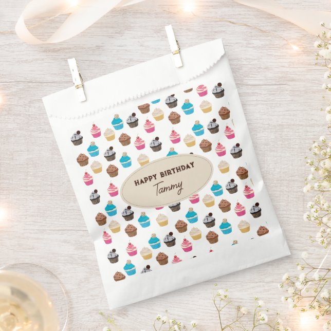 Colourful Cute Cupcakes Pattern Birthday Party Favour Bag (Clipped)