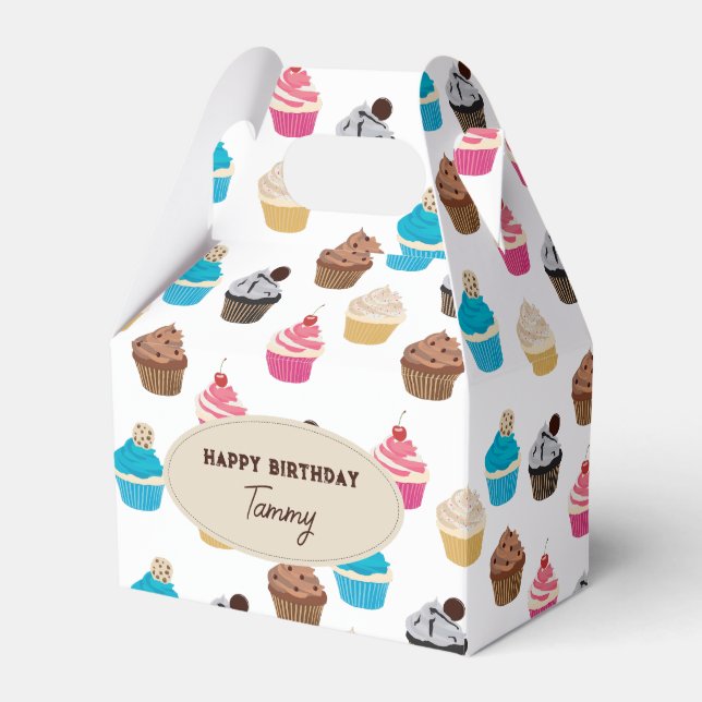 Colourful Cute Cupcakes Pattern Birthday Party Favour Box (Front Side)