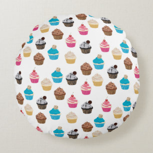 Colourful Cute Cupcakes Pattern  Round Cushion