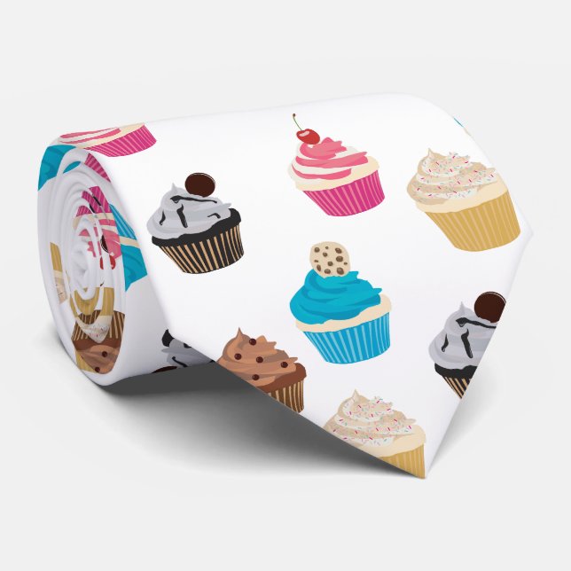 Colourful Cute Cupcakes Pattern  Tie (Rolled)