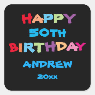 Colourful Cute Custom Name Year Date Happy Birthda Square Sticker