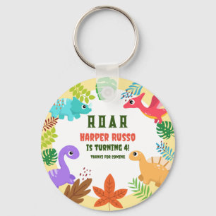 Colourful Cute Dino Birthday Party Key Ring