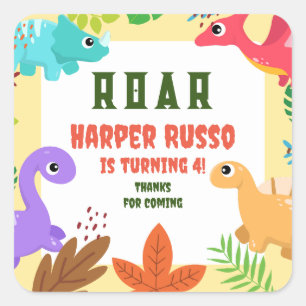 Colourful Cute Dino Birthday Party  Square Sticker