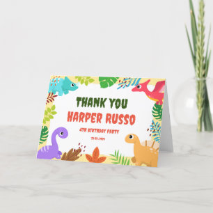 Colourful Cute Dino Birthday Party Thank You Card