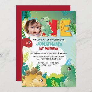 Colourful Cute Dinosaur Baby boy  First Birthday  Invitation