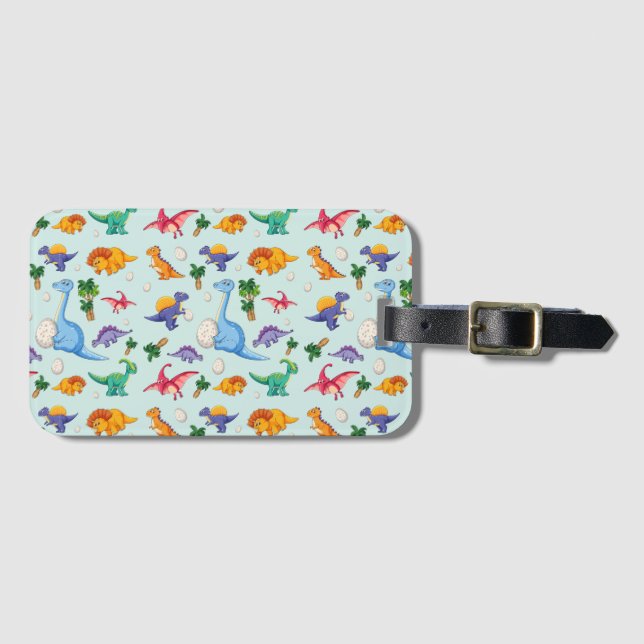 Colourful Cute Dinosaur Pattern Luggage Tag (Front Horizontal)