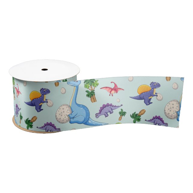 Colourful Cute Dinosaur Pattern Satin Ribbon (Spool)