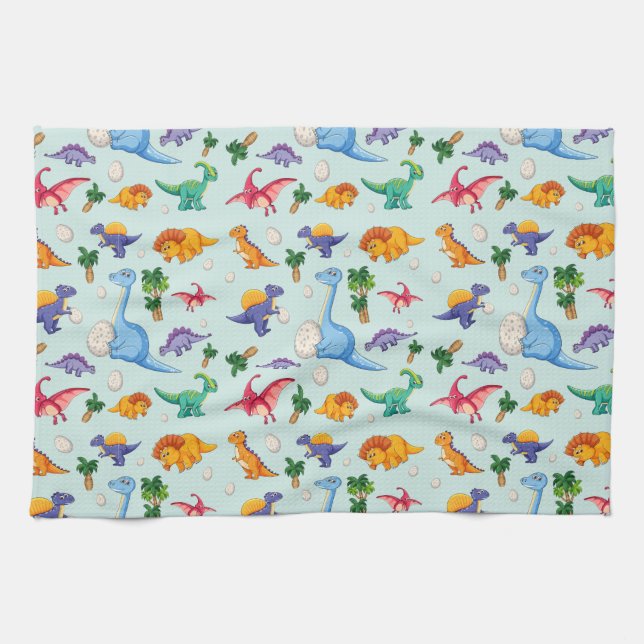 Colourful Cute Dinosaur Pattern Tea Towel (Horizontal)