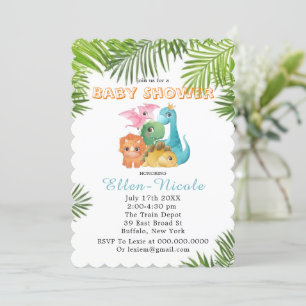 Colourful Cute Dinosaurs Baby Shower Invitations