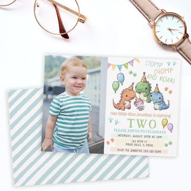 Colourful cute Dinosaurs boy birthday party photo Invitation (Creator Uploaded)