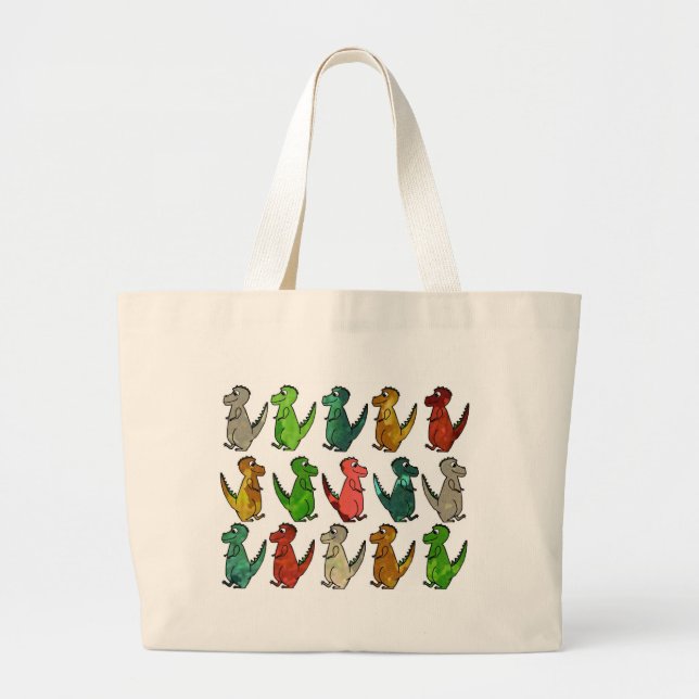 Colourful Cute Dinosaurs Large Tote Bag (Front)