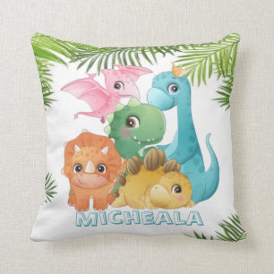 Colourful Cute Dinosaurs Monogram Cushion