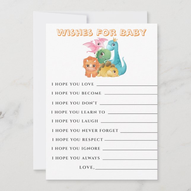 Colourful Cute Dinosaurs Wishes Baby Shower Card (Front)