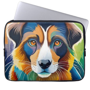 Colourful cute dog portrait close up laptop sleeve