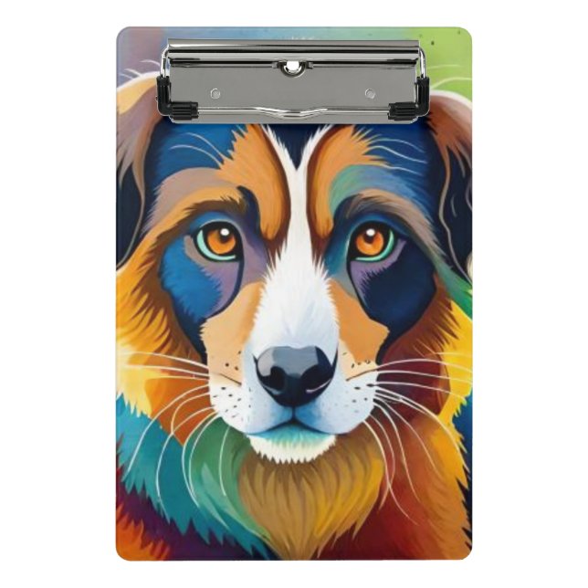 Colourful cute dog portrait close up mini clipboard (Front)