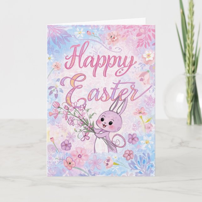 Colourful Cute Easter Card , Personalised Easter  (Front)