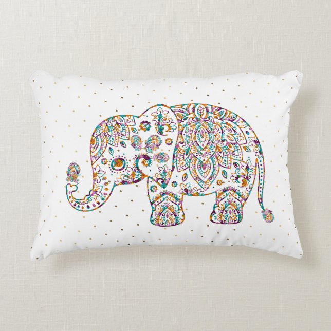 Colourful Cute Elephant Floral Paisley Decorative Cushion (Front)