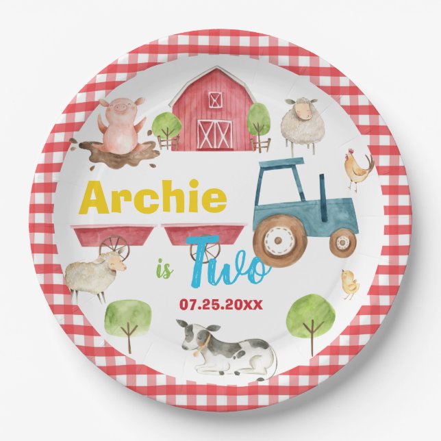 Colourful Cute Farm Animals Barnyard Birthday  Paper Plate (Front)