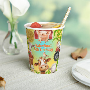 Colourful Cute Farm Animals Barnyard Kids Birthday Paper Cups