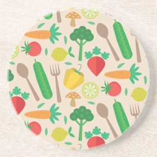 Colourful Cute Farmer's Market Vegetable Pattern  Coaster