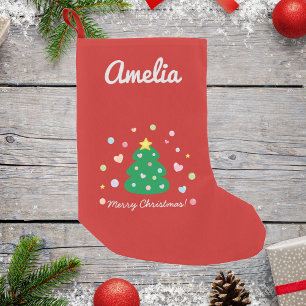 Colourful Cute Festive Merry Christmas Tree Small Christmas Stocking