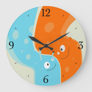 Colourful Cute Fire and Water Element In Hug Large Clock
