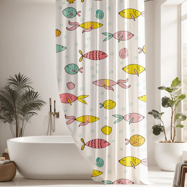 Colourful Cute Fish Pattern Shower Curtain (Creator Uploaded)