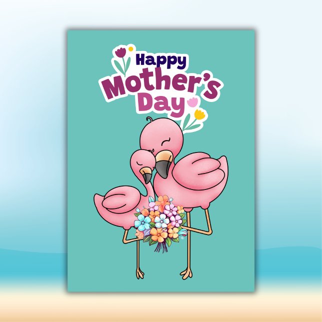 Colourful Cute Flamingos Happy Mothers Day Holiday Card (Creator Uploaded)