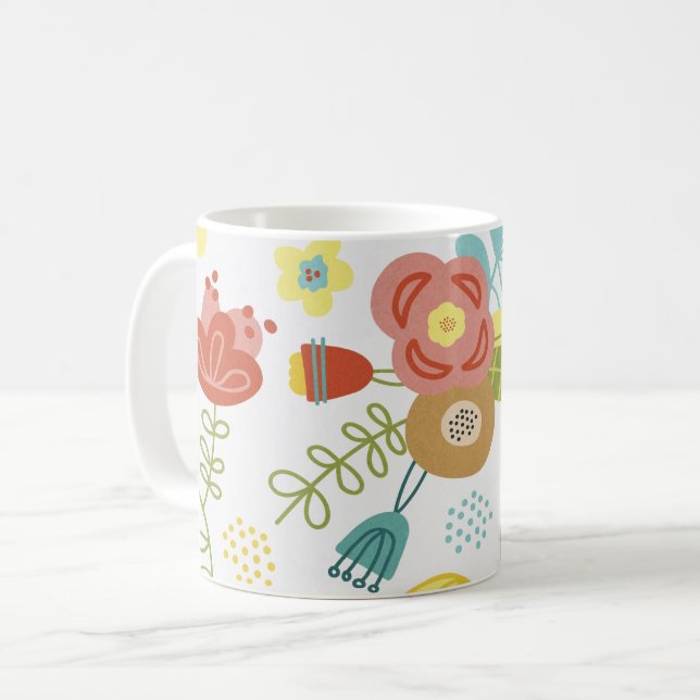 Colourful Cute Floral Pattern Light Background Coffee Mug (Front Left)