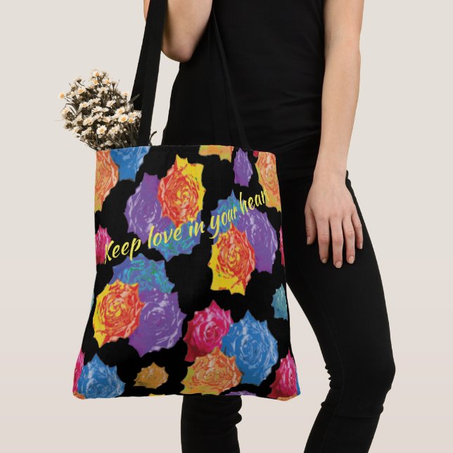 Colourful Cute Floral Rose Tote Bag (Close Up)