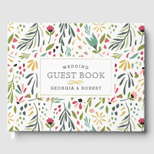 Colourful Cute Flowers & Leafs Pattern Guest Book
