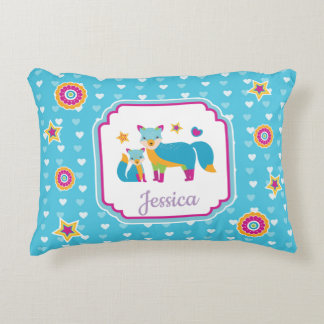 Colourful Cute Foxes with Stars and Hearts Decorative Cushion