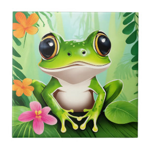 Colourful cute frog ceramic tile