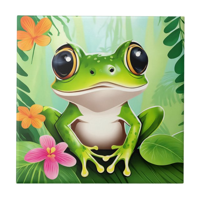 Colourful cute frog ceramic tile (Front)