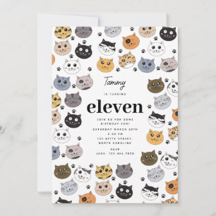 Colourful Cute Funny Cats & Paw Birthday Invitation
