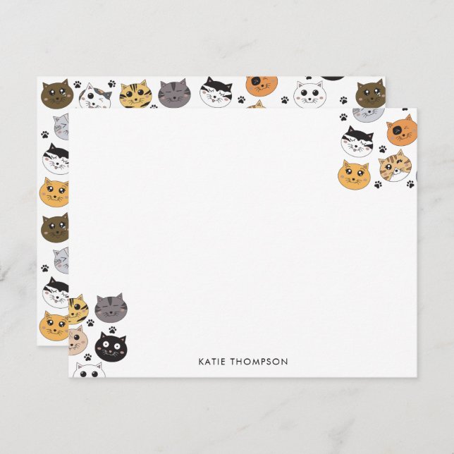 Colourful Cute Funny Cats & Paw Pattern Card (Front/Back)