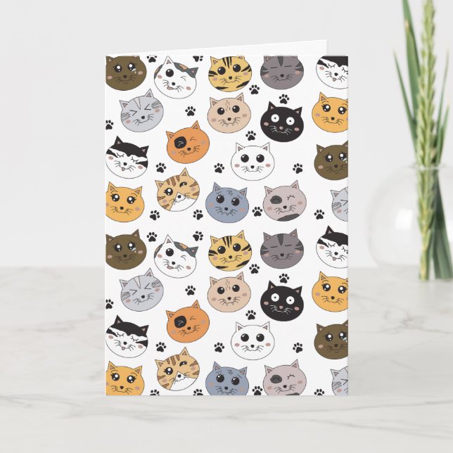 Colourful Cute Funny Cats & Paw Pattern Card (Front)