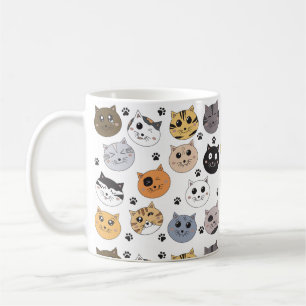 Colourful Cute Funny Cats & Paw Pattern Coffee Mug