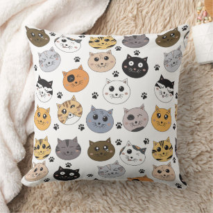 Colourful Cute Funny Cats & Paw Pattern Cushion