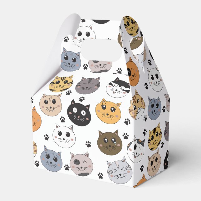 Colourful Cute Funny Cats & Paw Pattern Favour Box (Front Side)