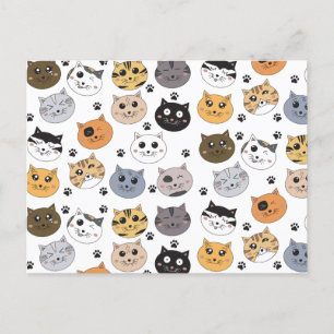 Colourful Cute Funny Cats & Paw Pattern Holiday Postcard