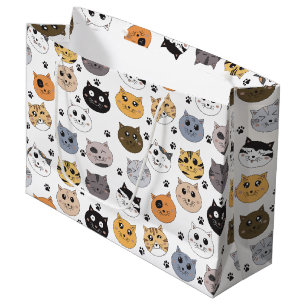 Colourful Cute Funny Cats & Paw Pattern Large Gift Bag
