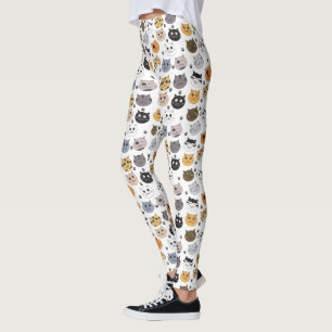 Colourful Cute Funny Cats & Paw Pattern Leggings