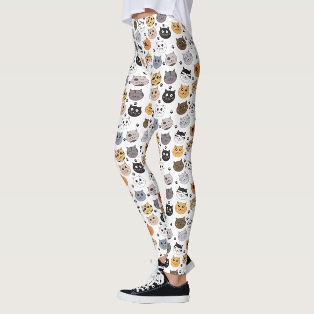 Colourful Cute Funny Cats & Paw Pattern Leggings (Left)