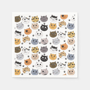 Colourful Cute Funny Cats & Paw Pattern Napkin