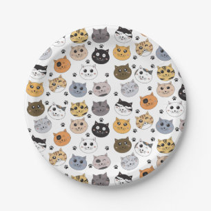 Colourful Cute Funny Cats & Paw Pattern Paper Plate