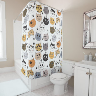 Colourful Cute Funny Cats & Paw Pattern Shower Curtain