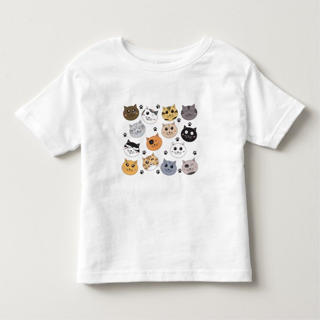 Colourful Cute Funny Cats & Paw Pattern Toddler T-Shirt (Front)